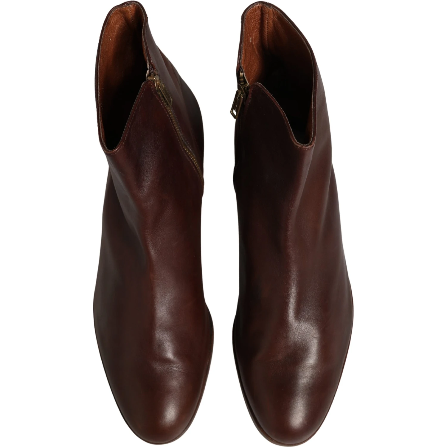 Brown Leather Flats Biker Ankle Boots Shoes