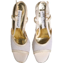 White Satin Slingback Heels Pumps Shoes