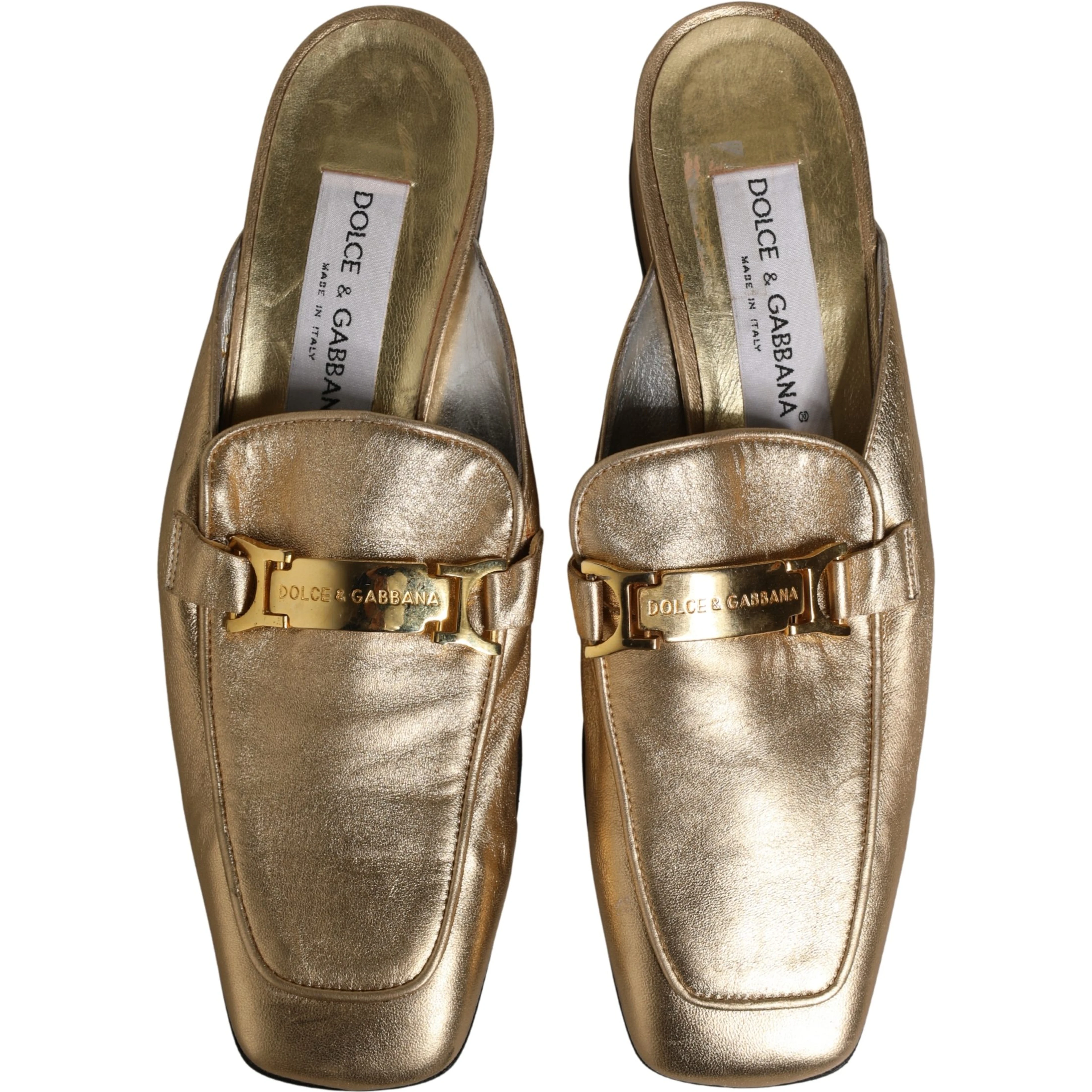 Gold Leather Flats Slides Mule Loafers Shoes