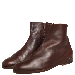 Brown Leather Flats Biker Ankle Boots Shoes