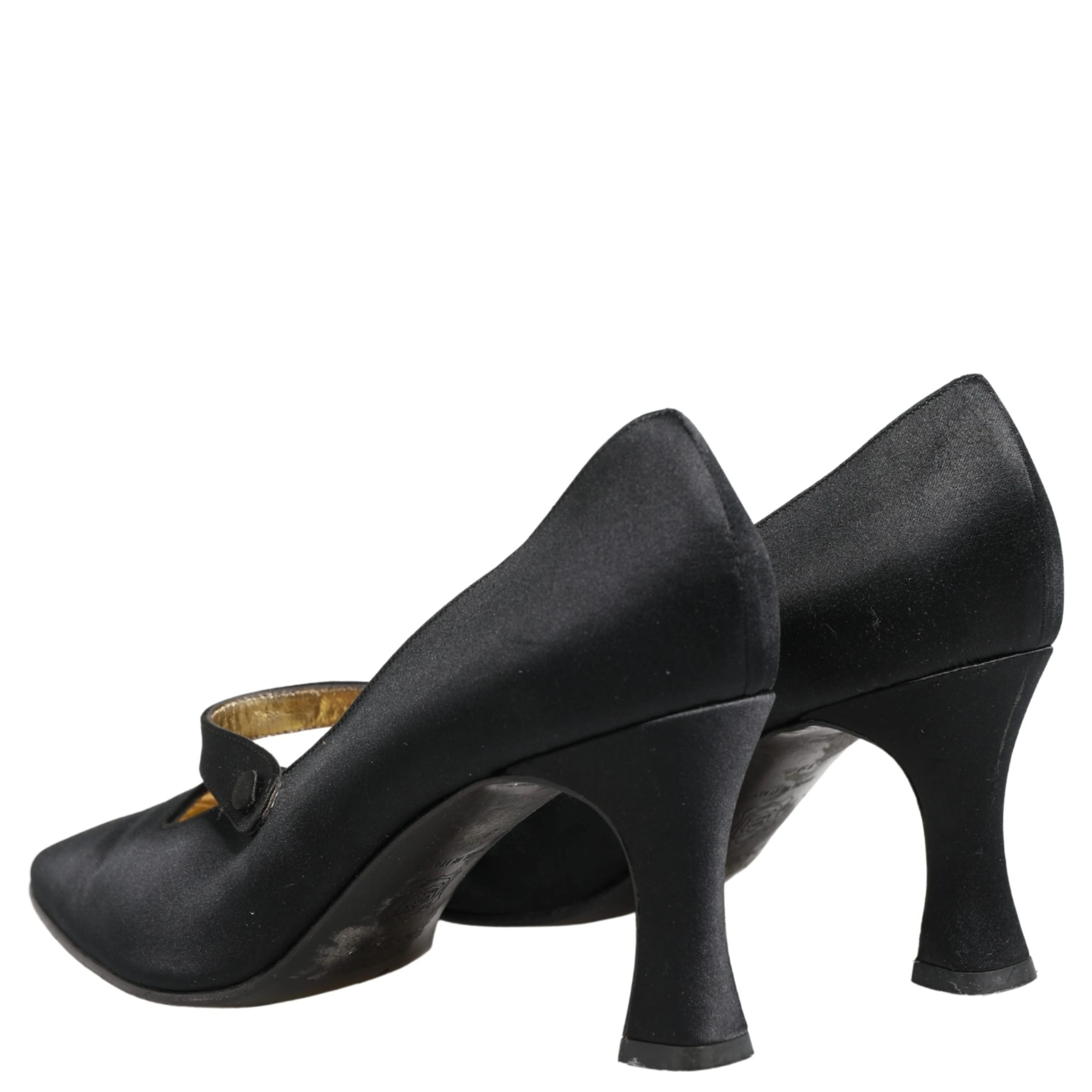 Black Satin Mary Jane Pumps Shoes