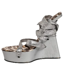 Silver Leather Platform Wedge Sandals Shoes