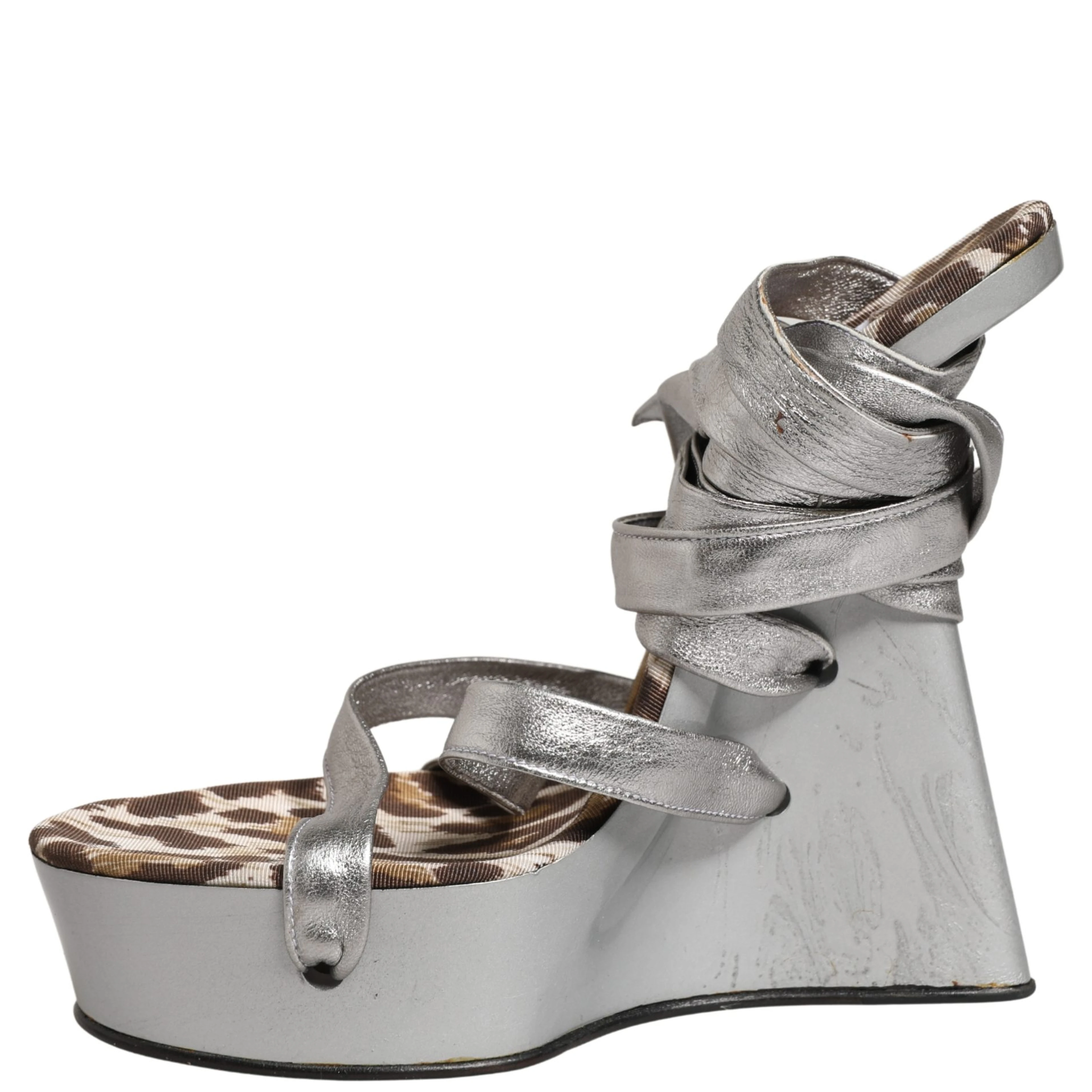 Silver Leather Platform Wedge Sandals Shoes