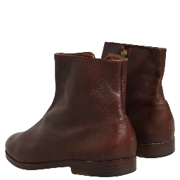 Brown Leather Flats Biker Ankle Boots Shoes
