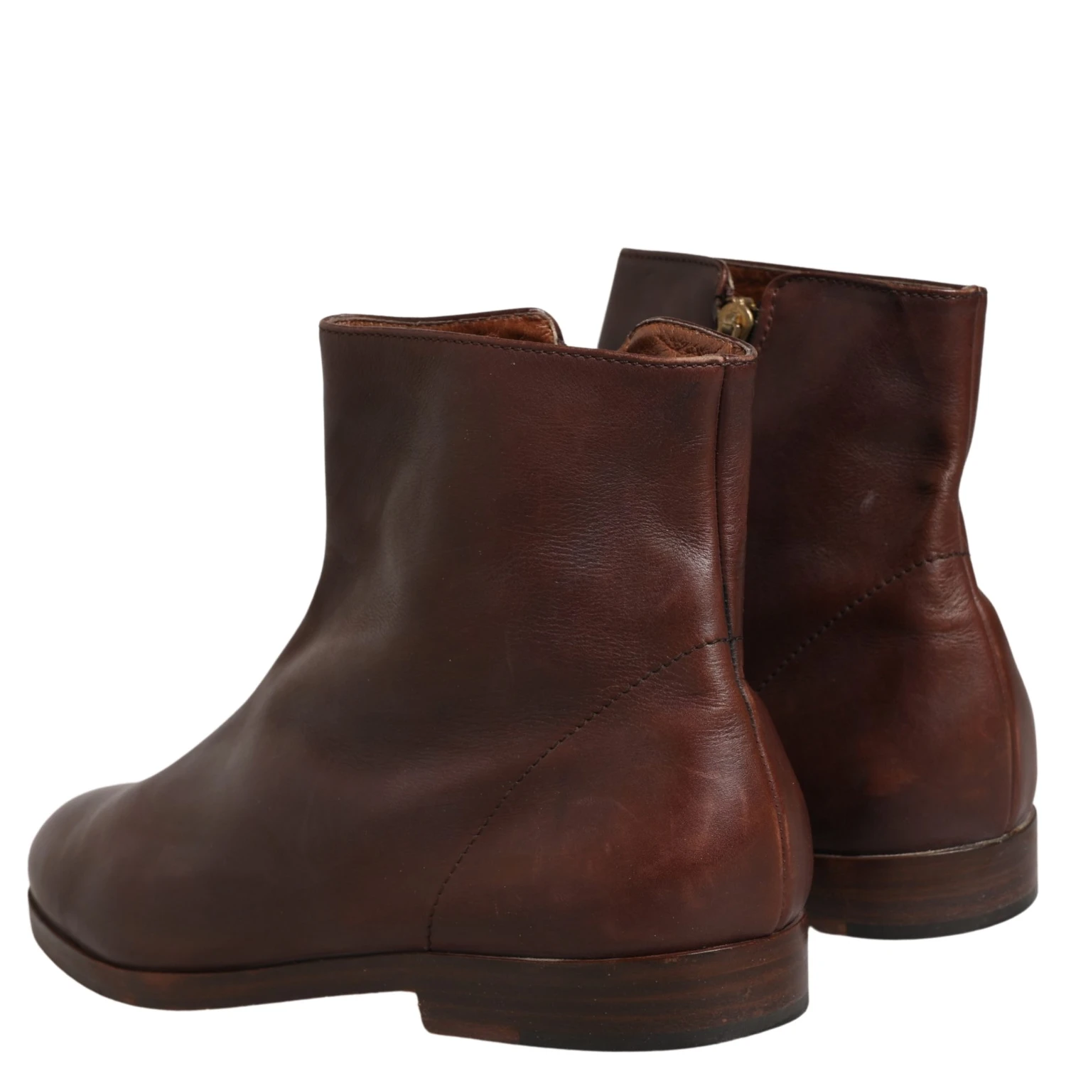 Brown Leather Flats Biker Ankle Boots Shoes