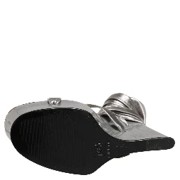 Silver Leather Platform Wedge Sandals Shoes