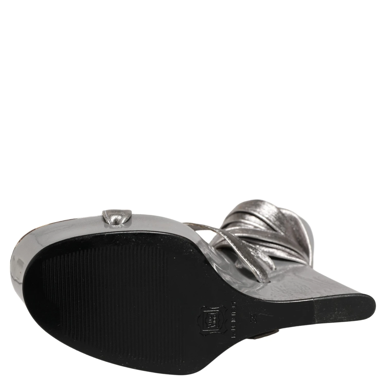 Silver Leather Platform Wedge Sandals Shoes