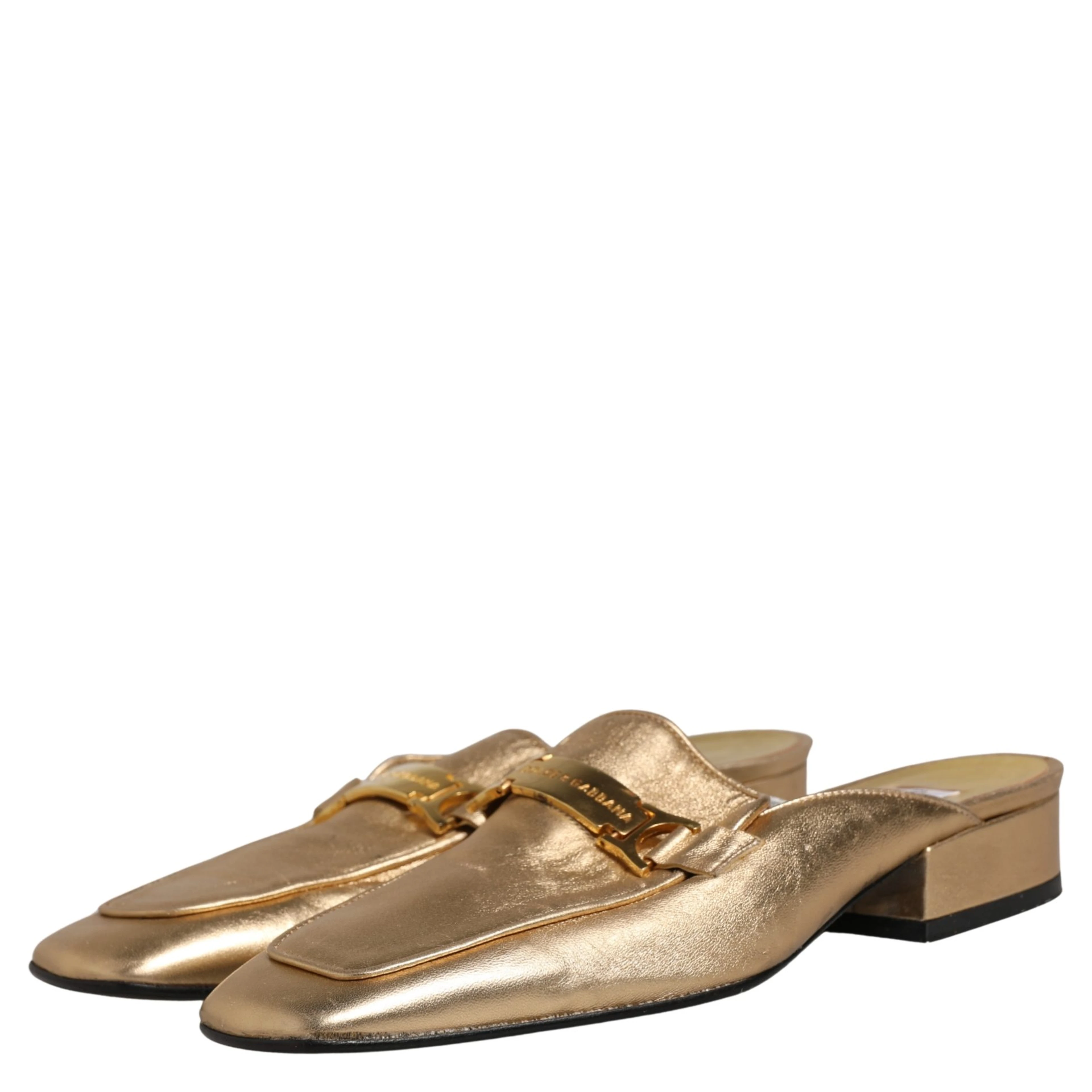 Gold Leather Flats Slides Mule Loafers Shoes