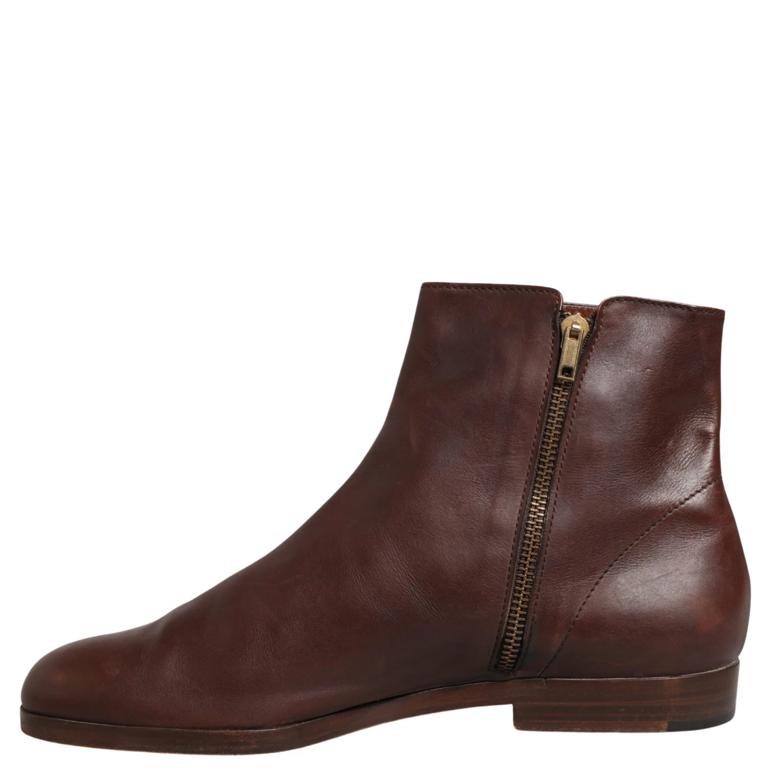 Brown Leather Flats Biker Ankle Boots Shoes