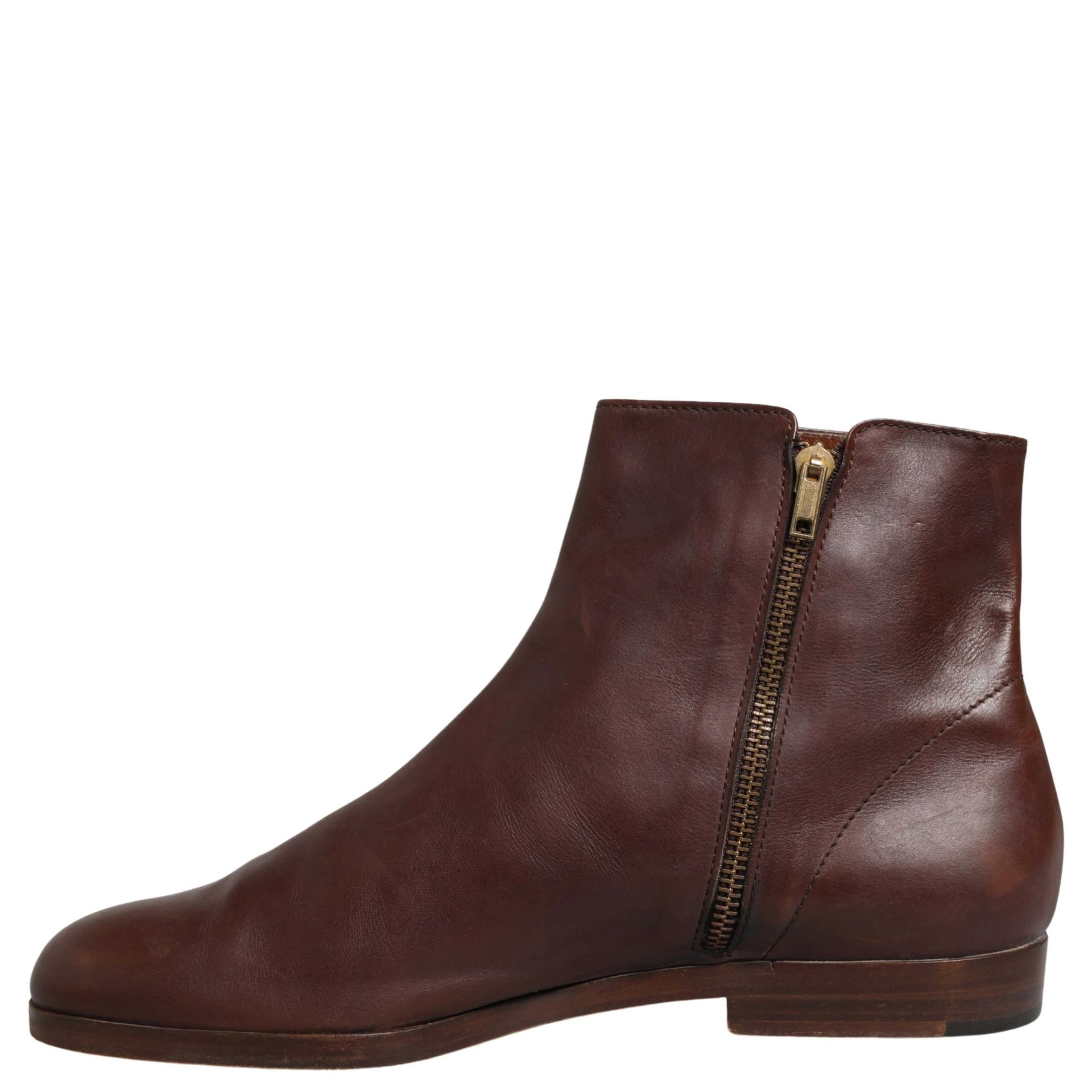 Brown Leather Flats Biker Ankle Boots Shoes