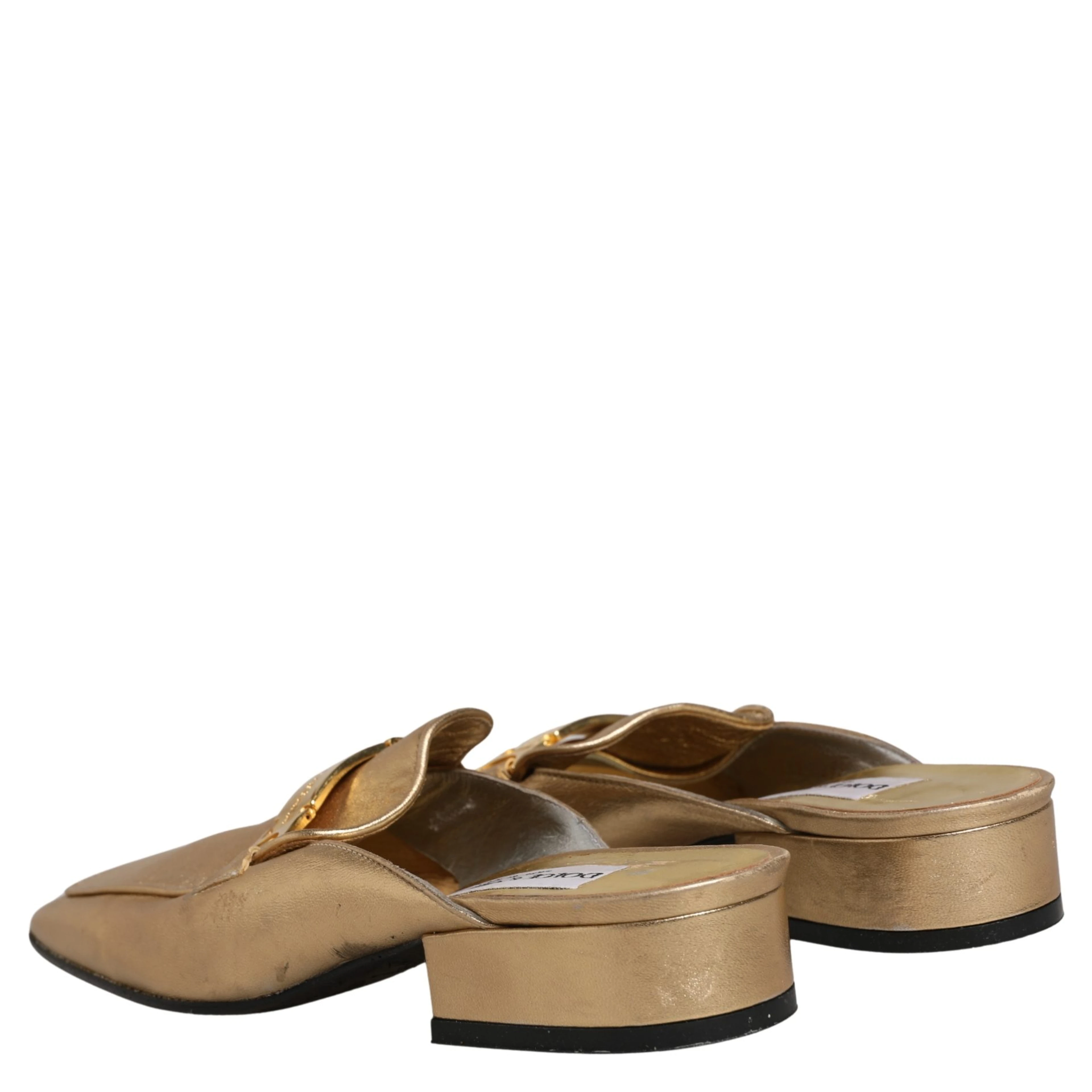 Gold Leather Flats Slides Mule Loafers Shoes
