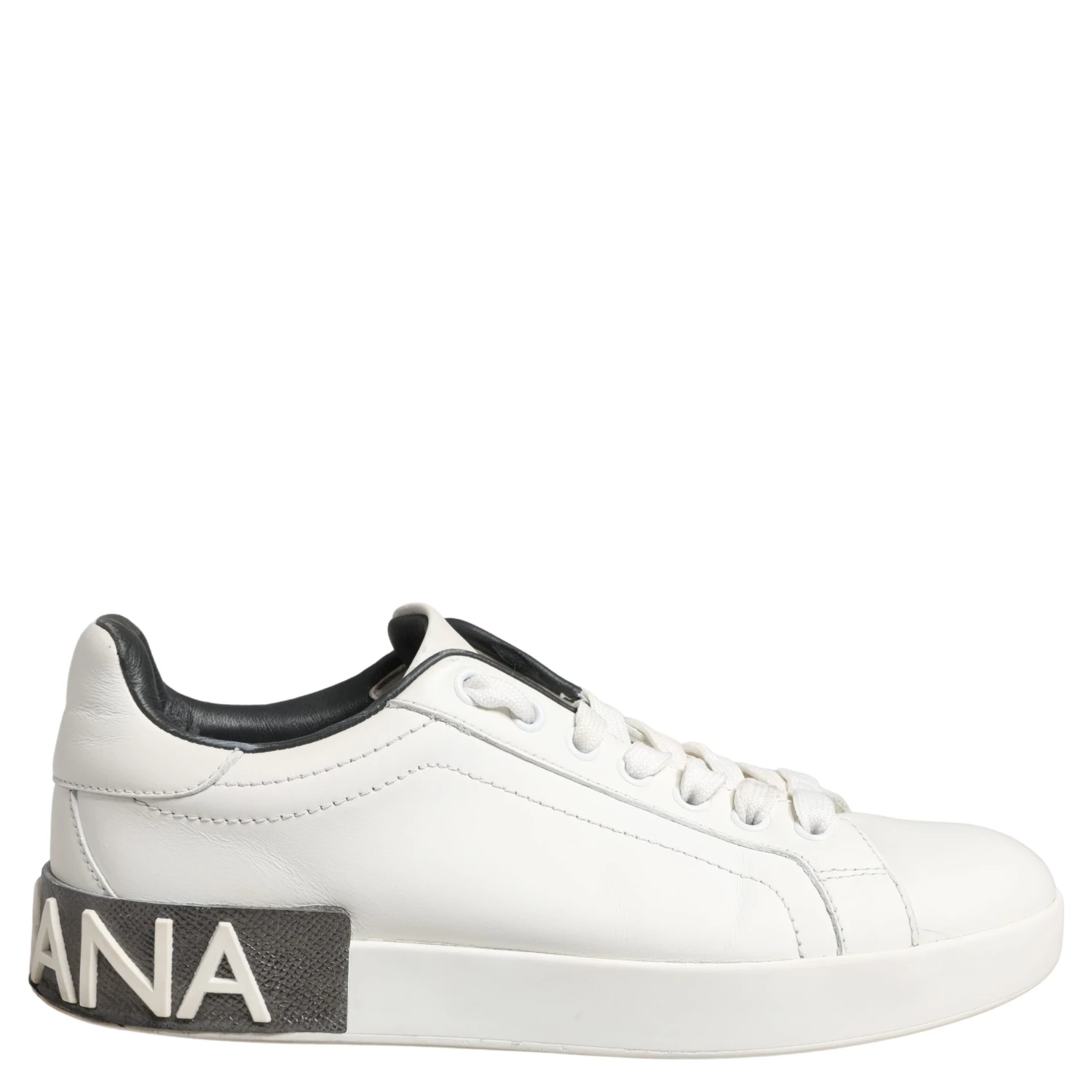 White Black Portofino Leather Sneakers Shoes