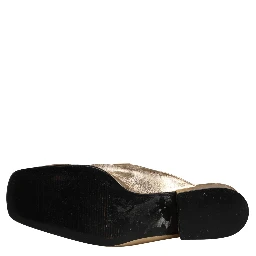 Gold Leather Flats Slides Mule Loafers Shoes