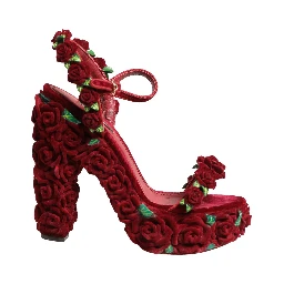 Red Rose Embellished Platform Sandals Shoes