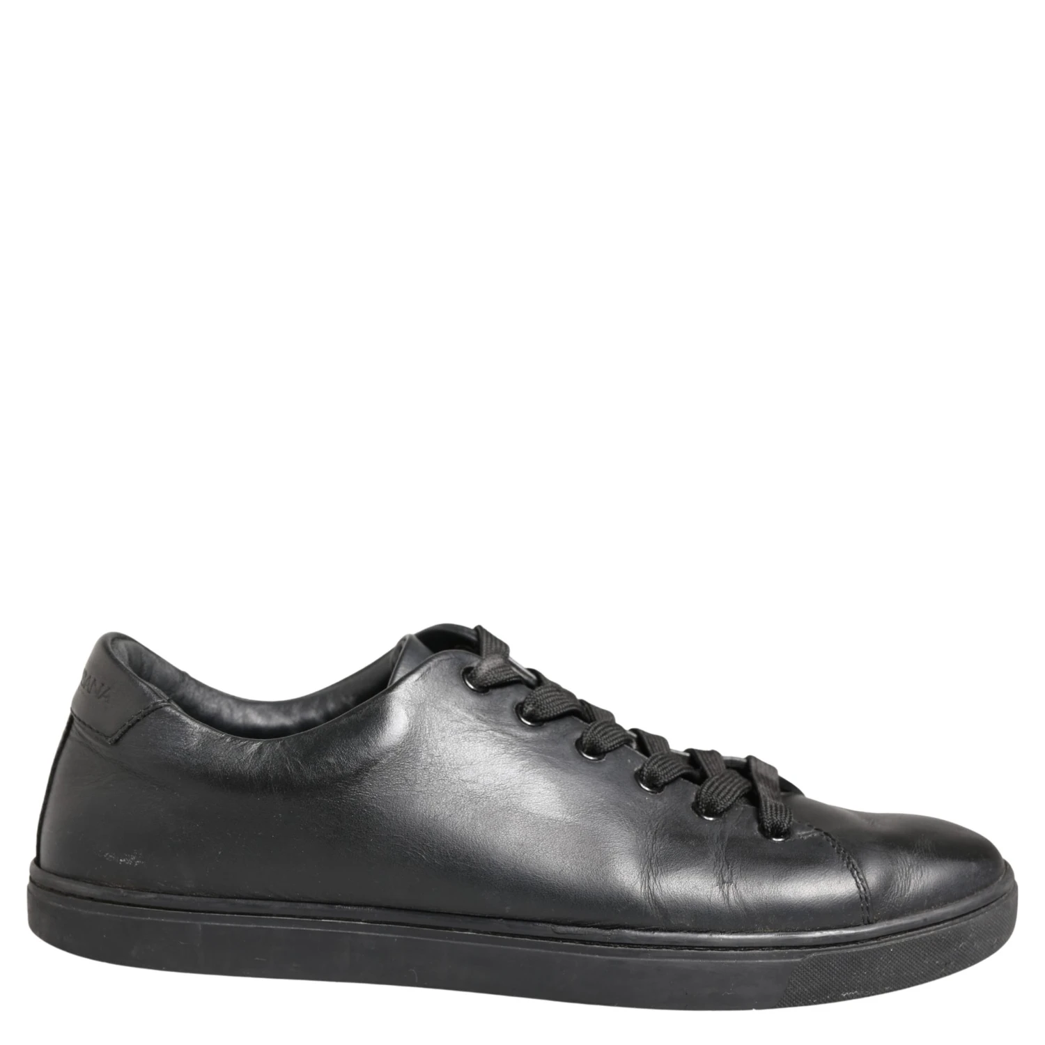 Black Leather Low Top Lace Up Sneakers Shoes