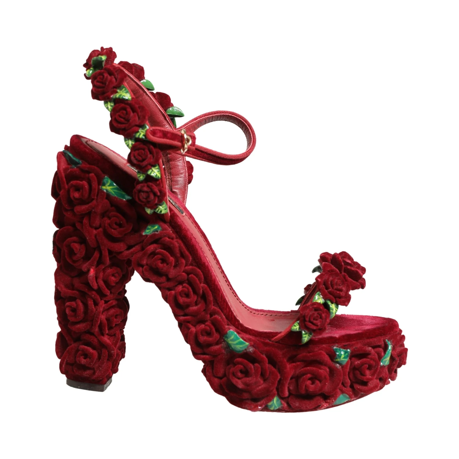 Red Rose Embellished Platform Sandals Shoes