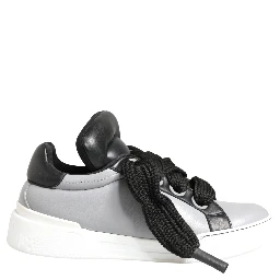 Gray Leather Low Top Lace Up Sneakers Shoes