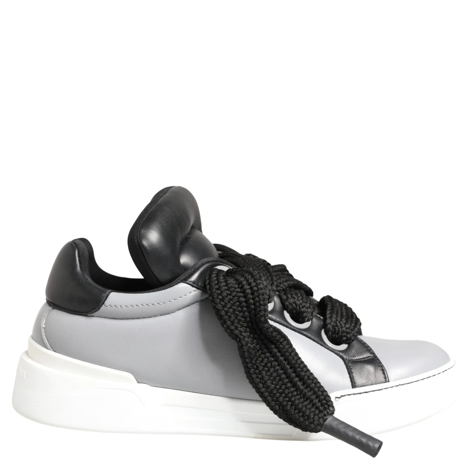 Gray Leather Low Top Lace Up Sneakers Shoes