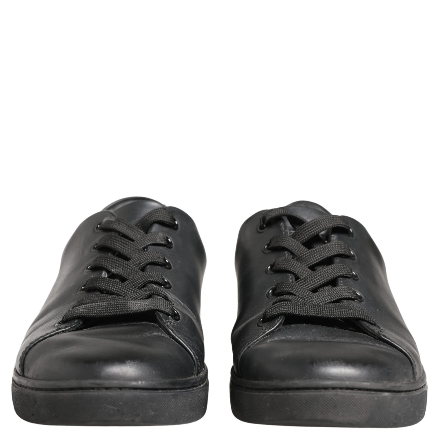 Black Leather Low Top Lace Up Sneakers Shoes