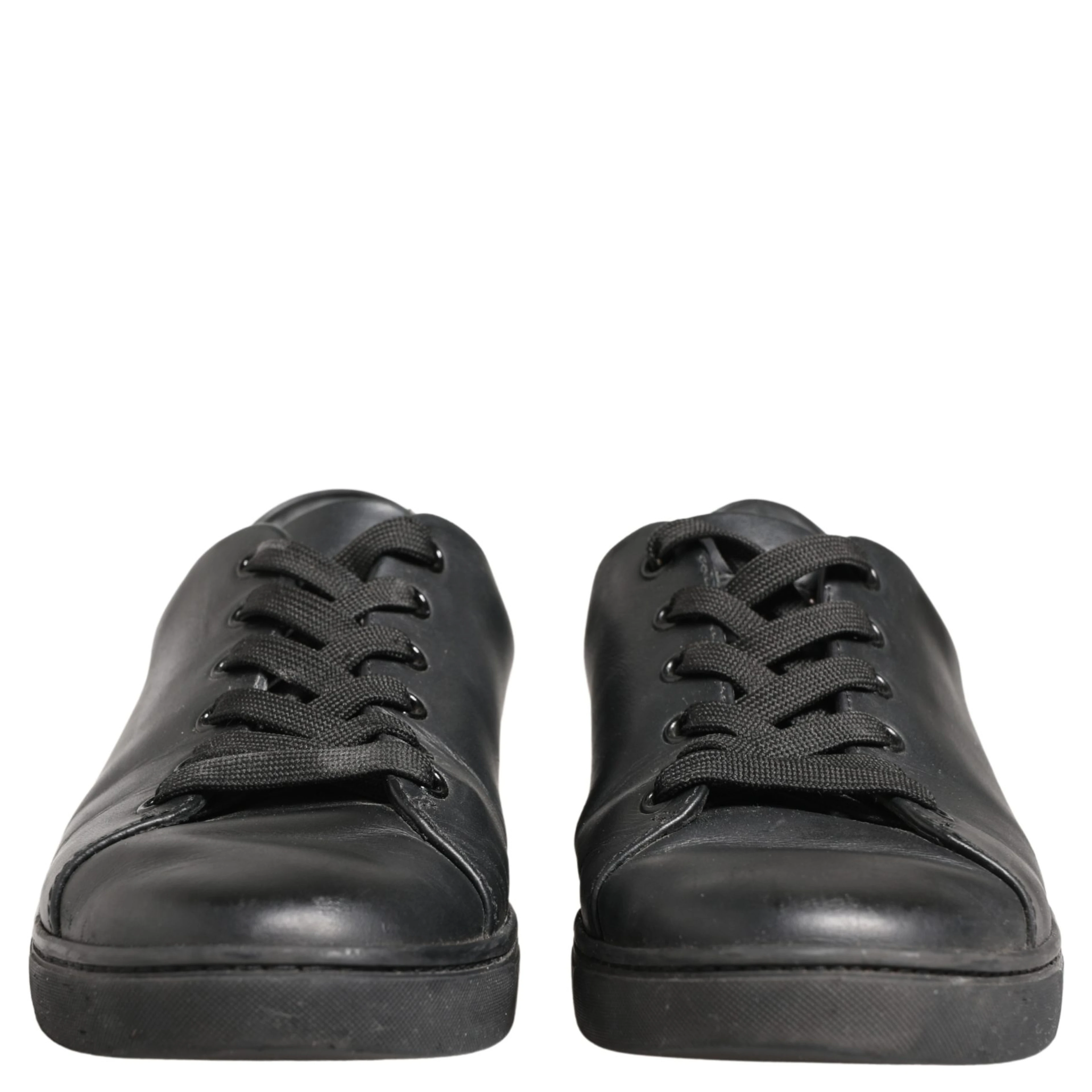 Black Leather Low Top Lace Up Sneakers Shoes