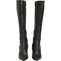 Black Leather Heels Knee High Boots Shoes