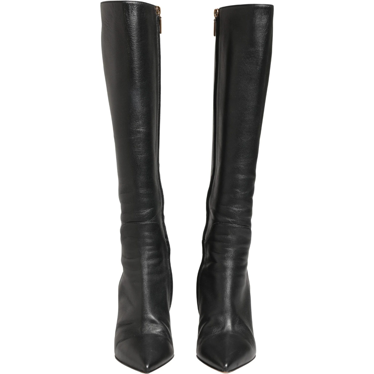 Black Leather Heels Knee High Boots Shoes