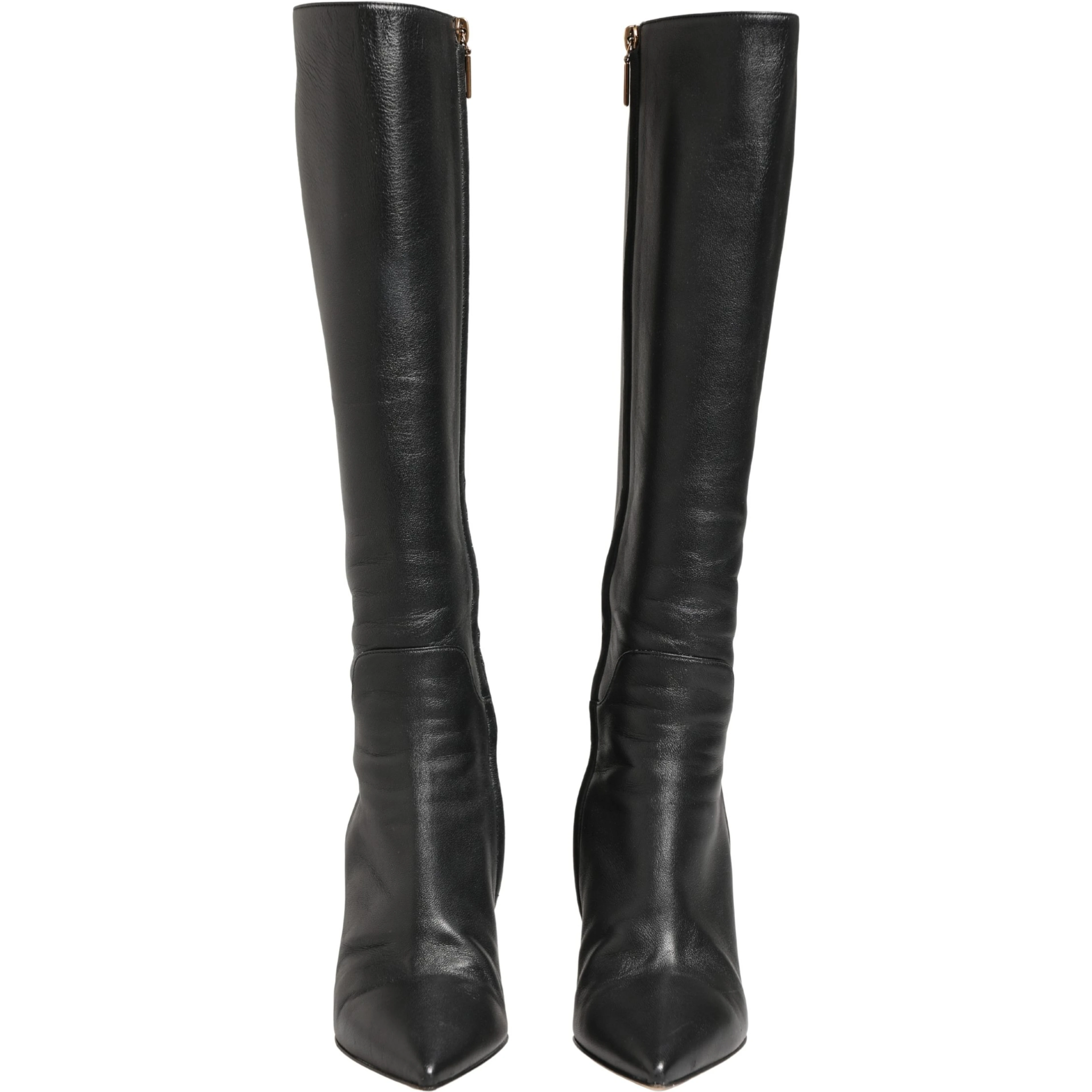 Black Leather Heels Knee High Boots Shoes