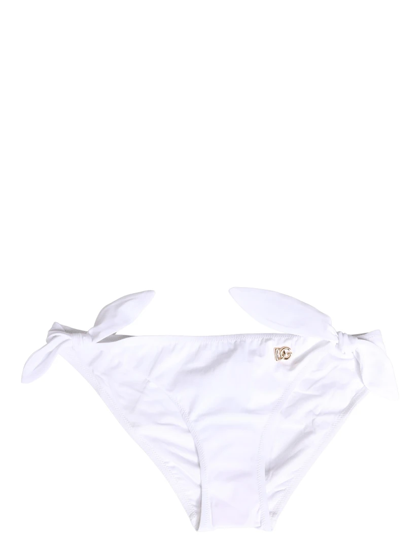 White Nylon DG Logo Plaque Bikini Bottom Swimwear