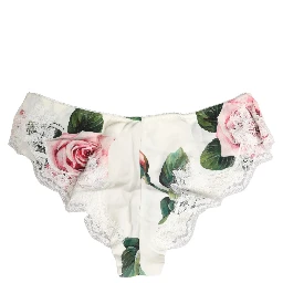 White Silk Floral Lace Trim Panty Brief Underwear
