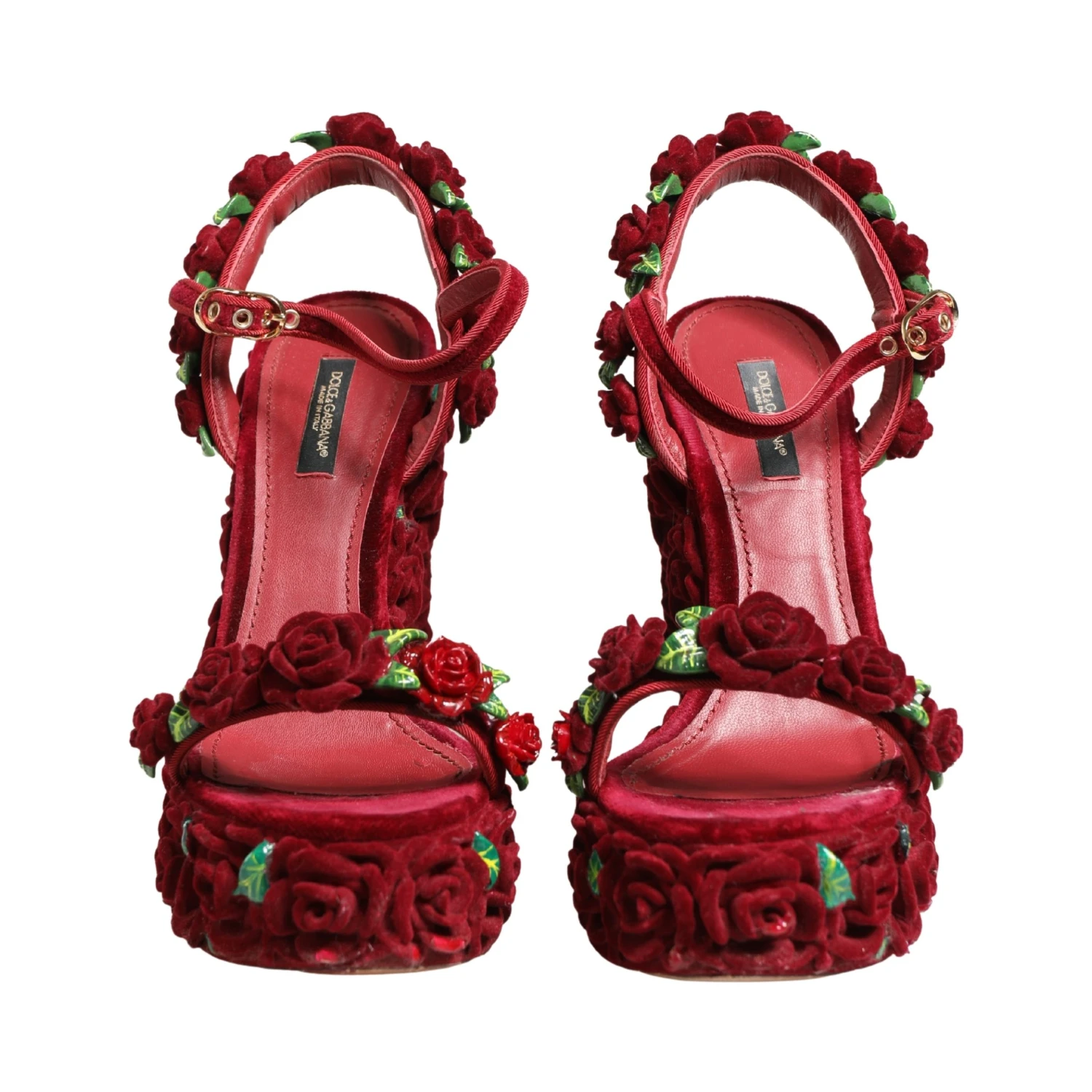 Red Rose Embellished Platform Sandals Shoes
