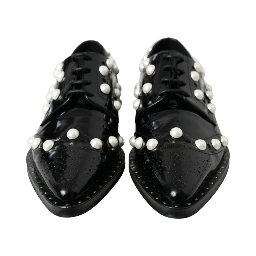 Black Leather Faux Pearl Dress Brogue Shoes