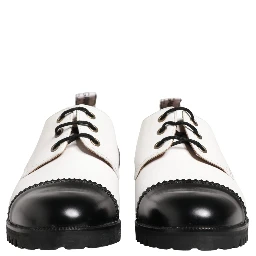 Black White Leather Derby Shoes