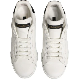 White Black Portofino Leather Sneakers Shoes