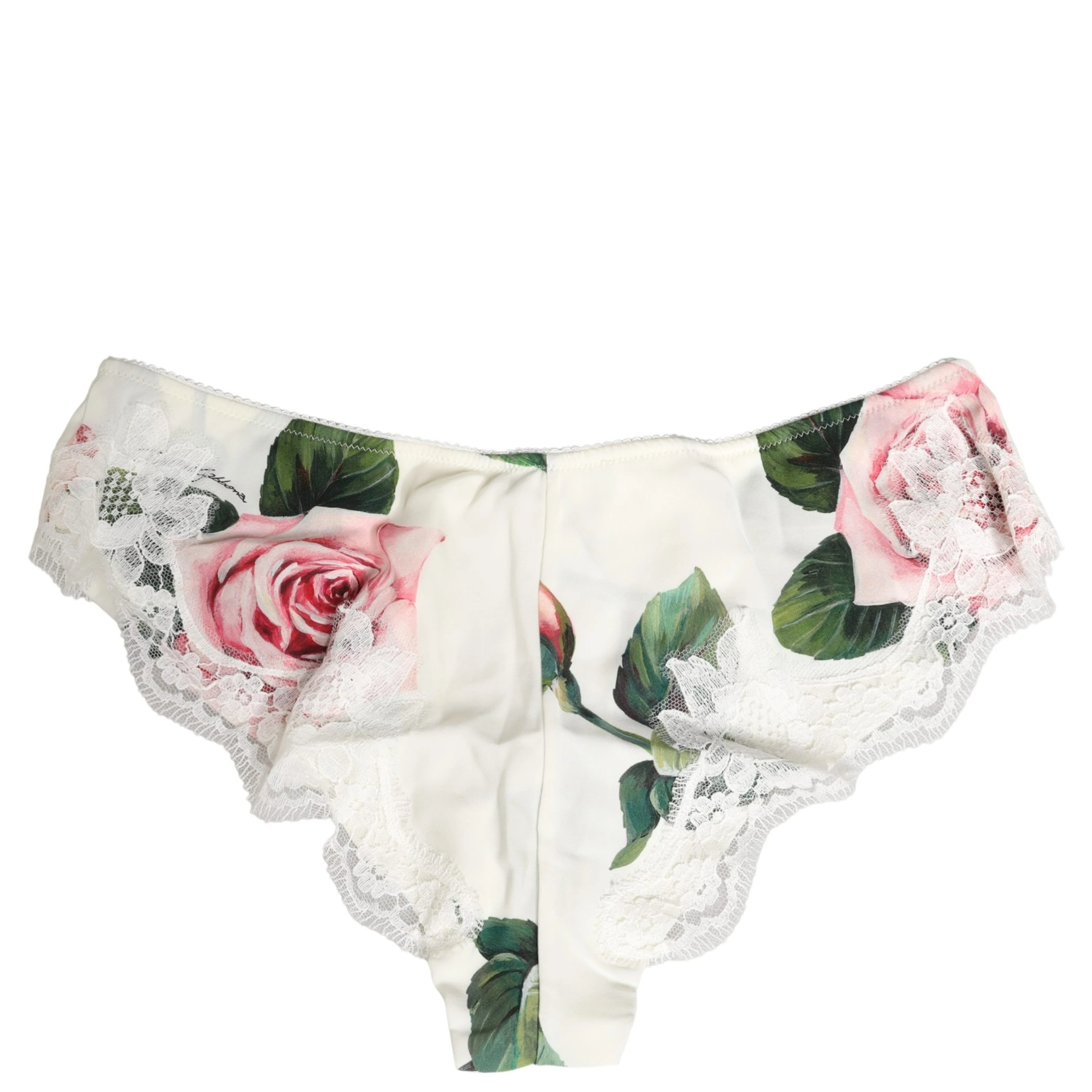 White Silk Floral Lace Trim Panty Brief Underwear