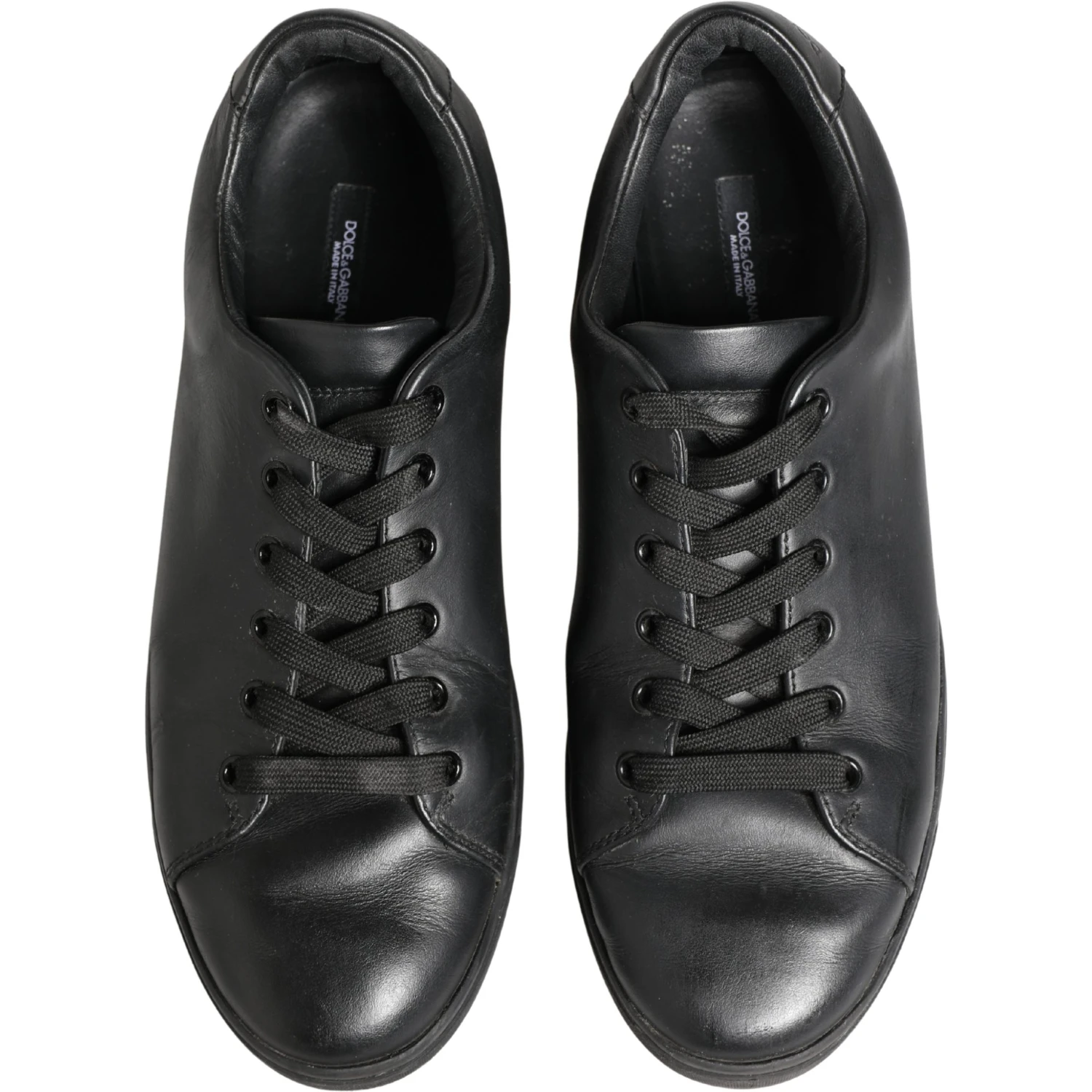 Black Leather Low Top Lace Up Sneakers Shoes