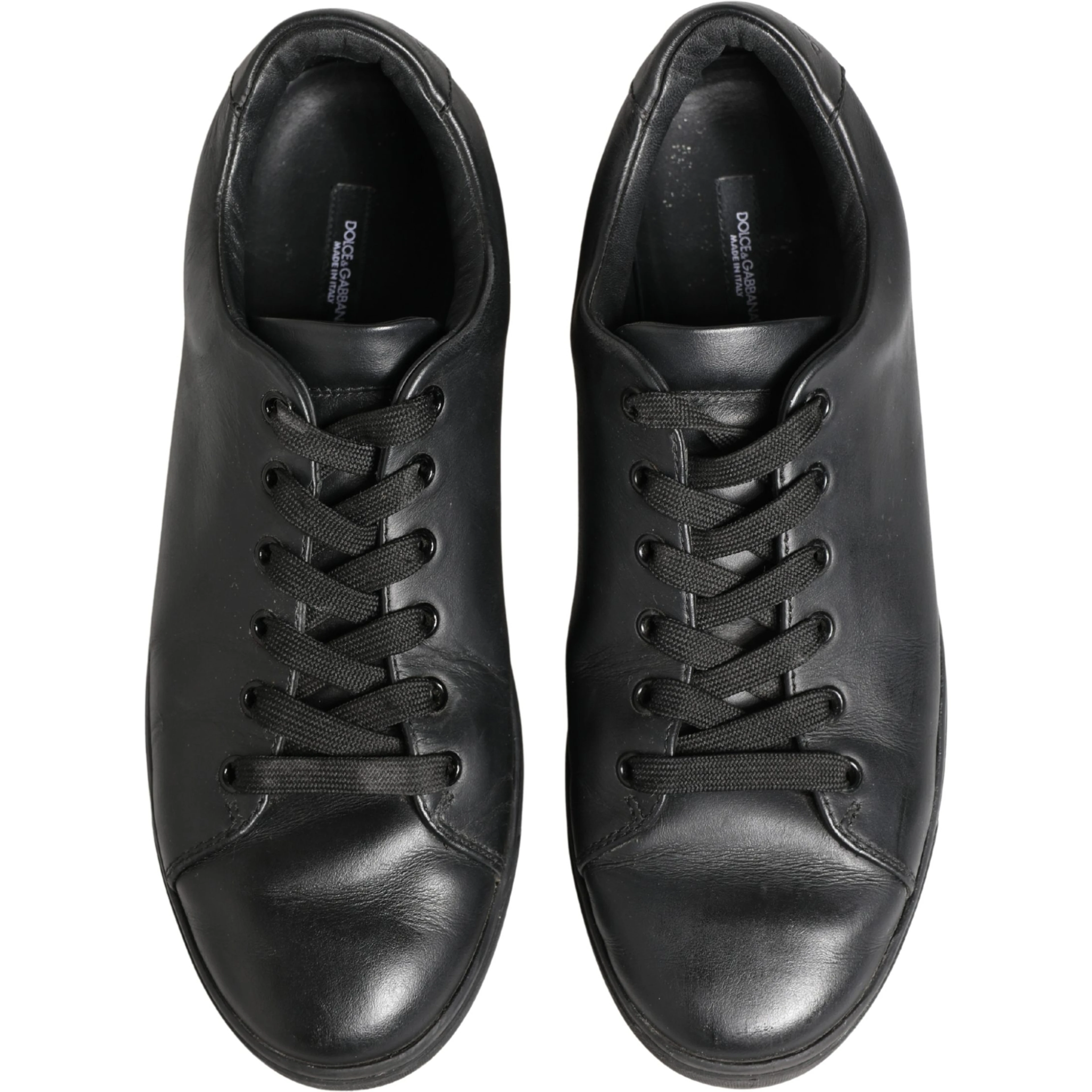 Black Leather Low Top Lace Up Sneakers Shoes