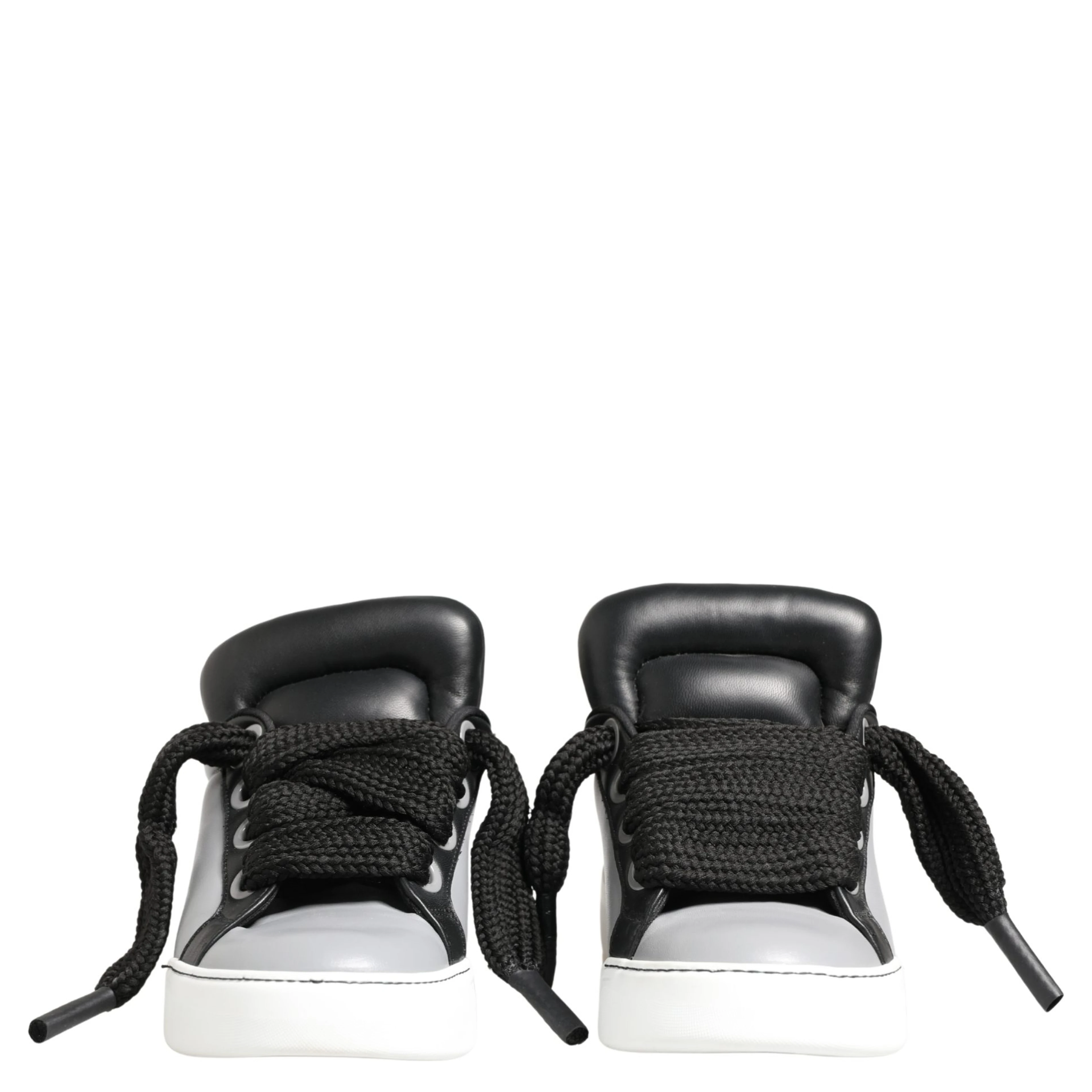Gray Leather Low Top Lace Up Sneakers Shoes