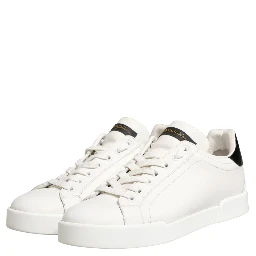 White Black Portofino Leather Sneakers Shoes
