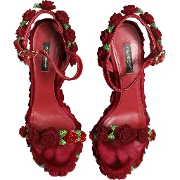 Red Rose Embellished Platform Sandals Shoes