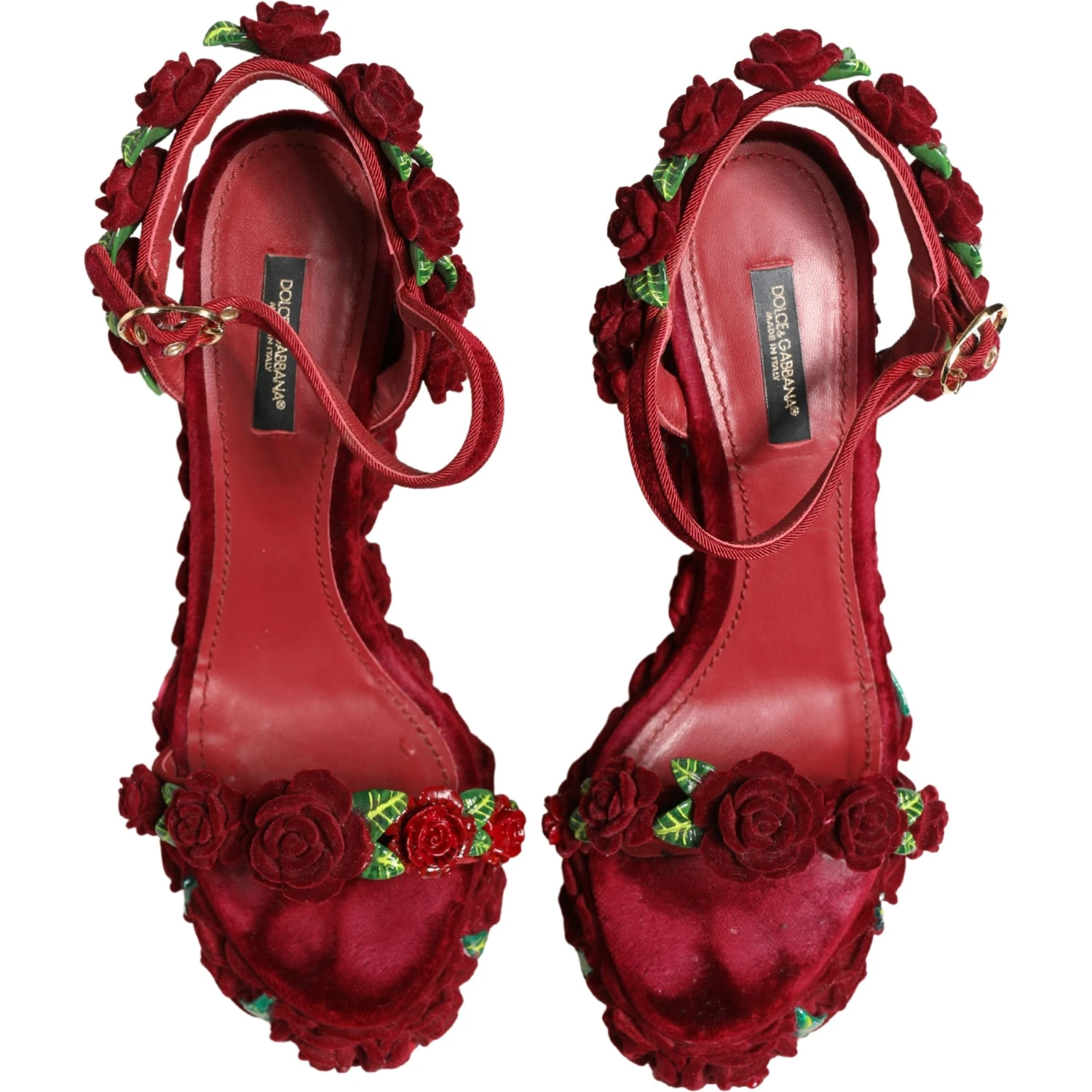 Red Rose Embellished Platform Sandals Shoes