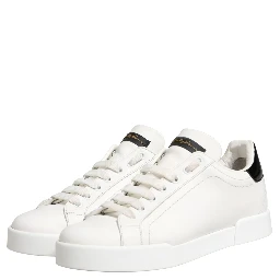 White Black Portofino Leather Sneakers Shoes