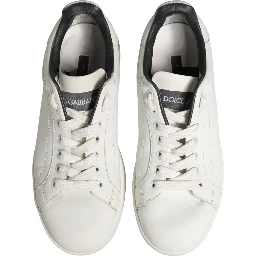 White Black Portofino Leather Sneakers Shoes