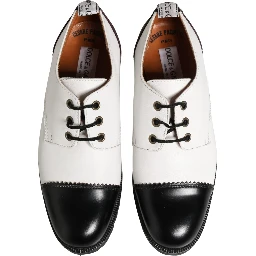 Black White Leather Derby Shoes