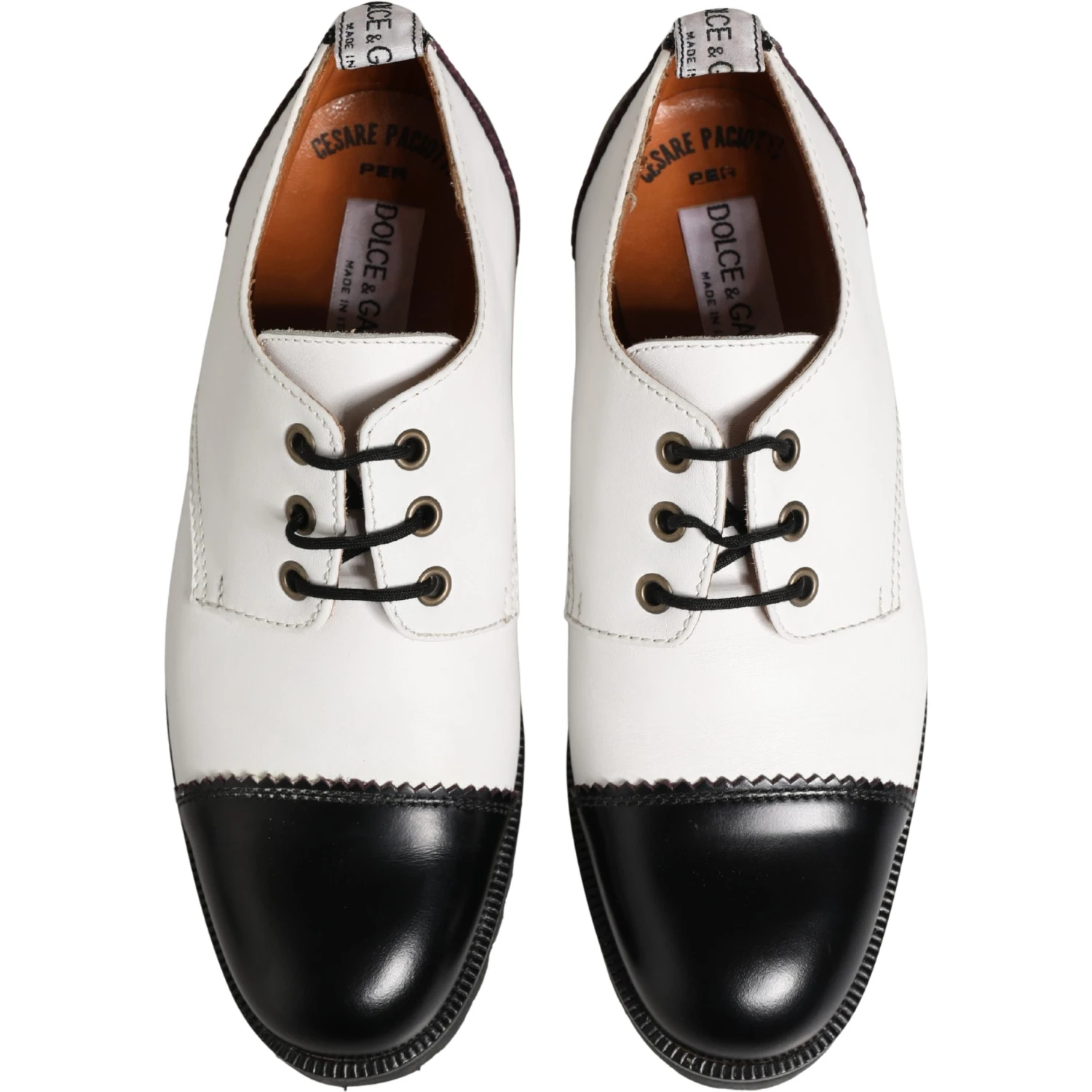 Black White Leather Derby Shoes