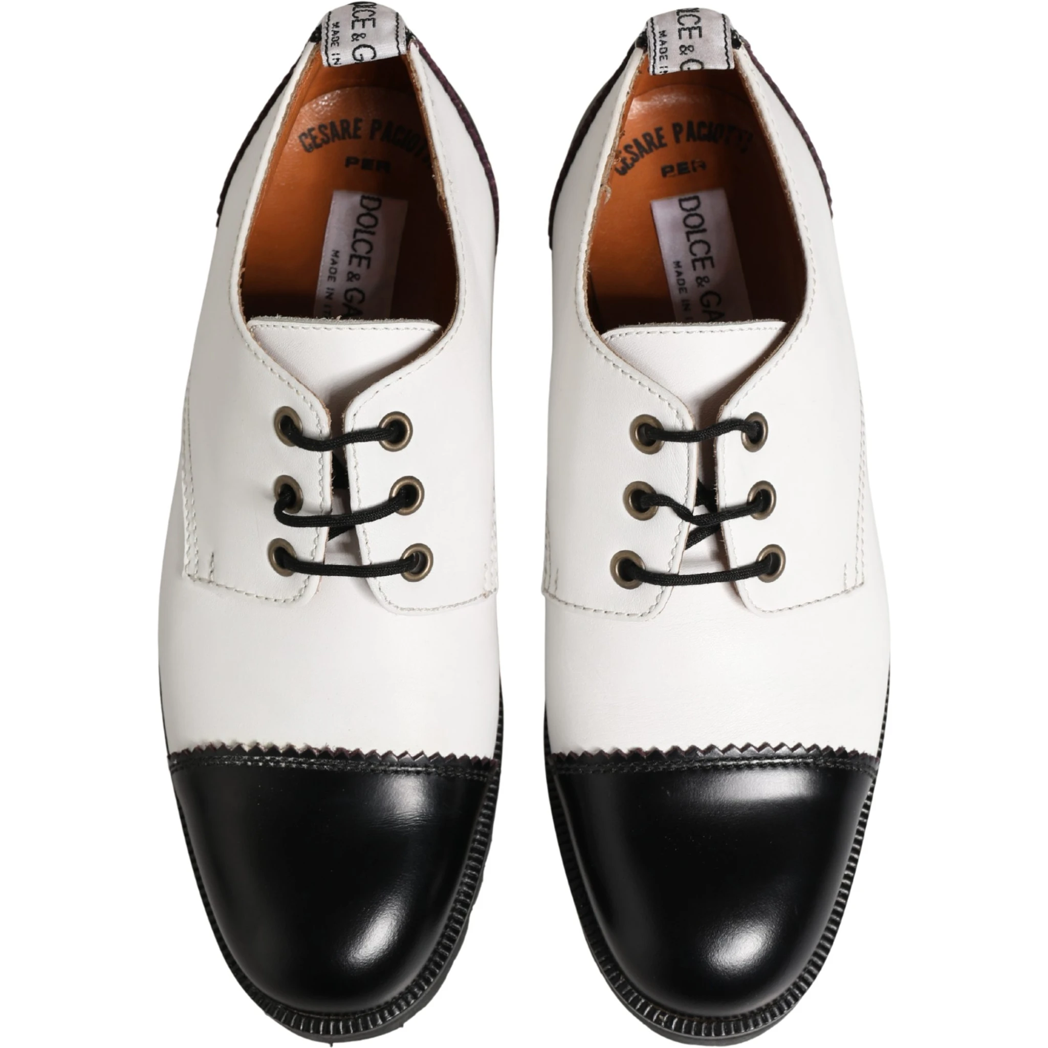 Black White Leather Derby Shoes