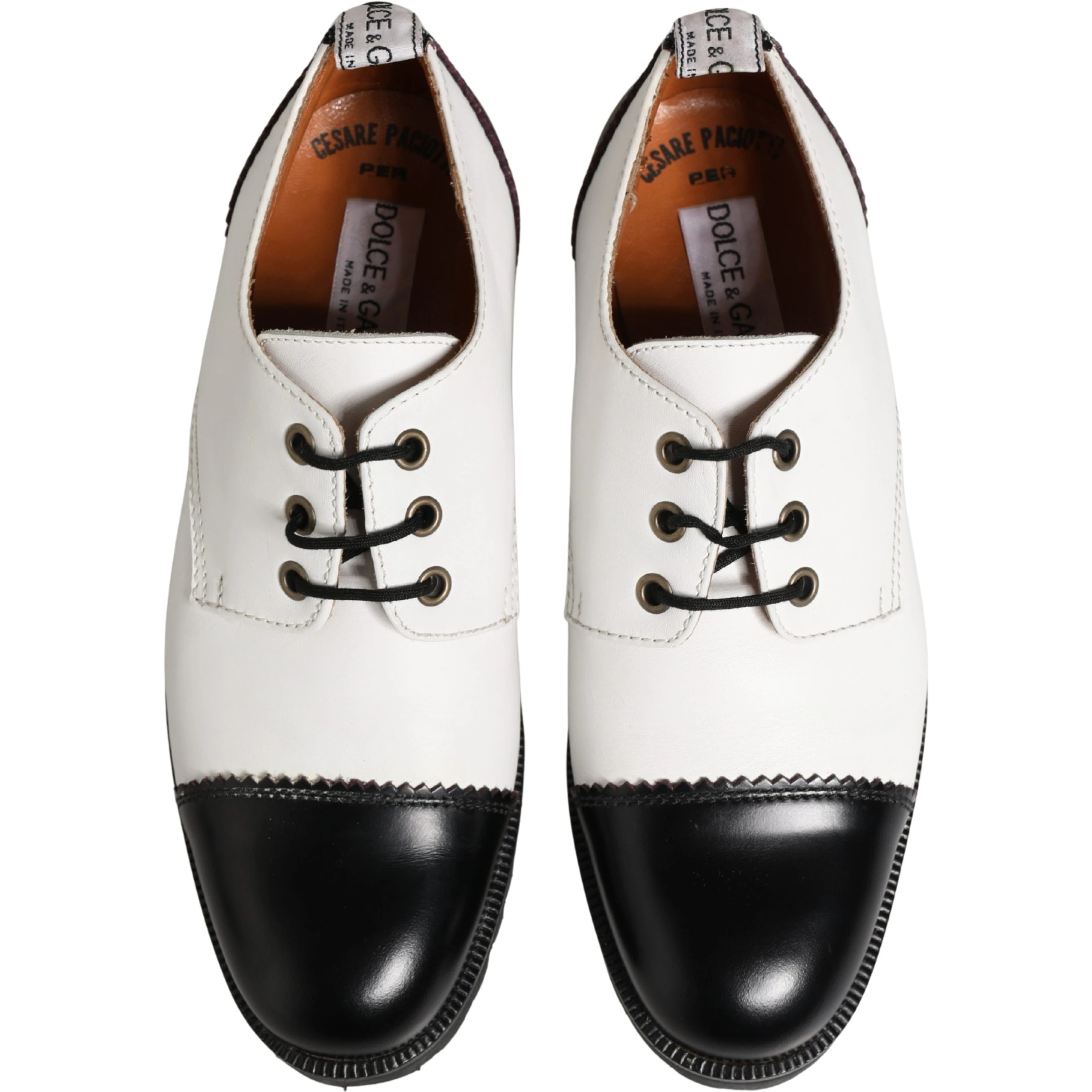 Black White Leather Derby Shoes