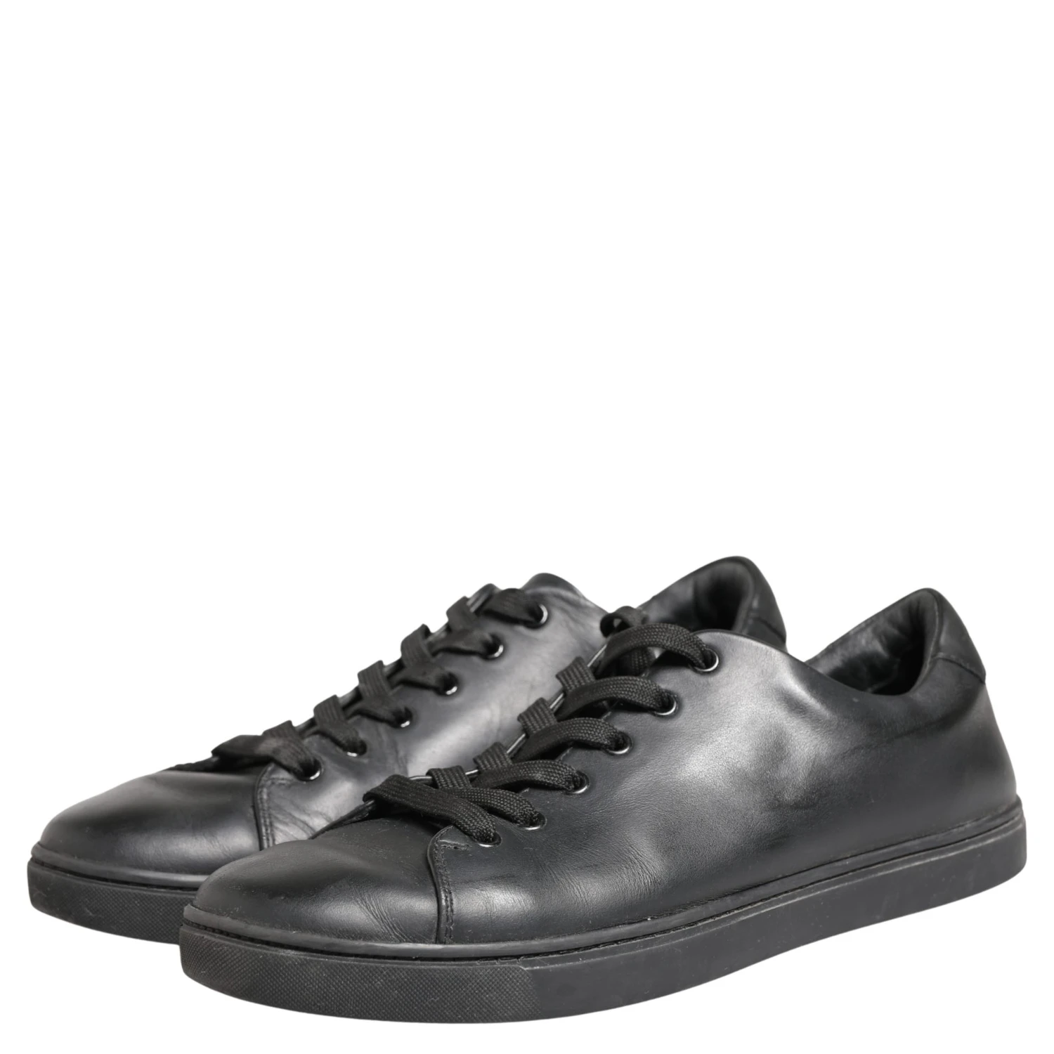 Black Leather Low Top Lace Up Sneakers Shoes