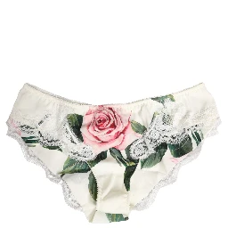 White Silk Floral Lace Trim Panty Brief Underwear