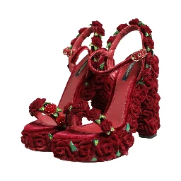Red Rose Embellished Platform Sandals Shoes