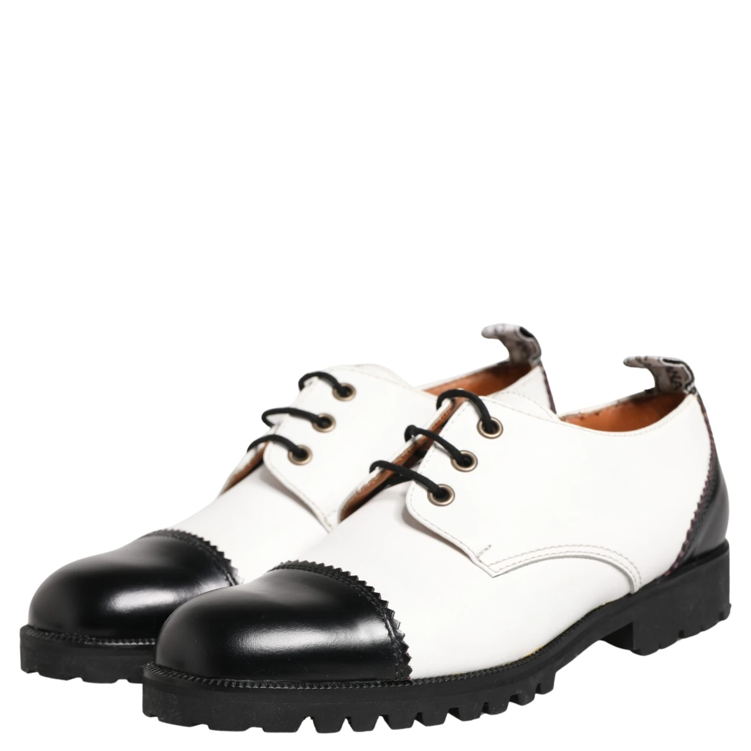 Black White Leather Derby Shoes